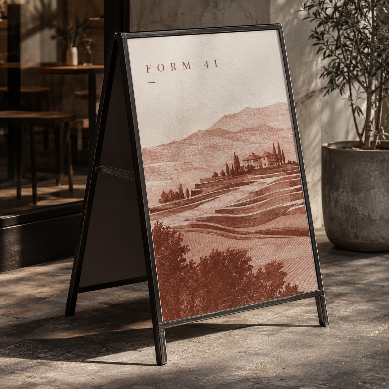 Pavement Signs — burnt sienna terraced landscape drawing