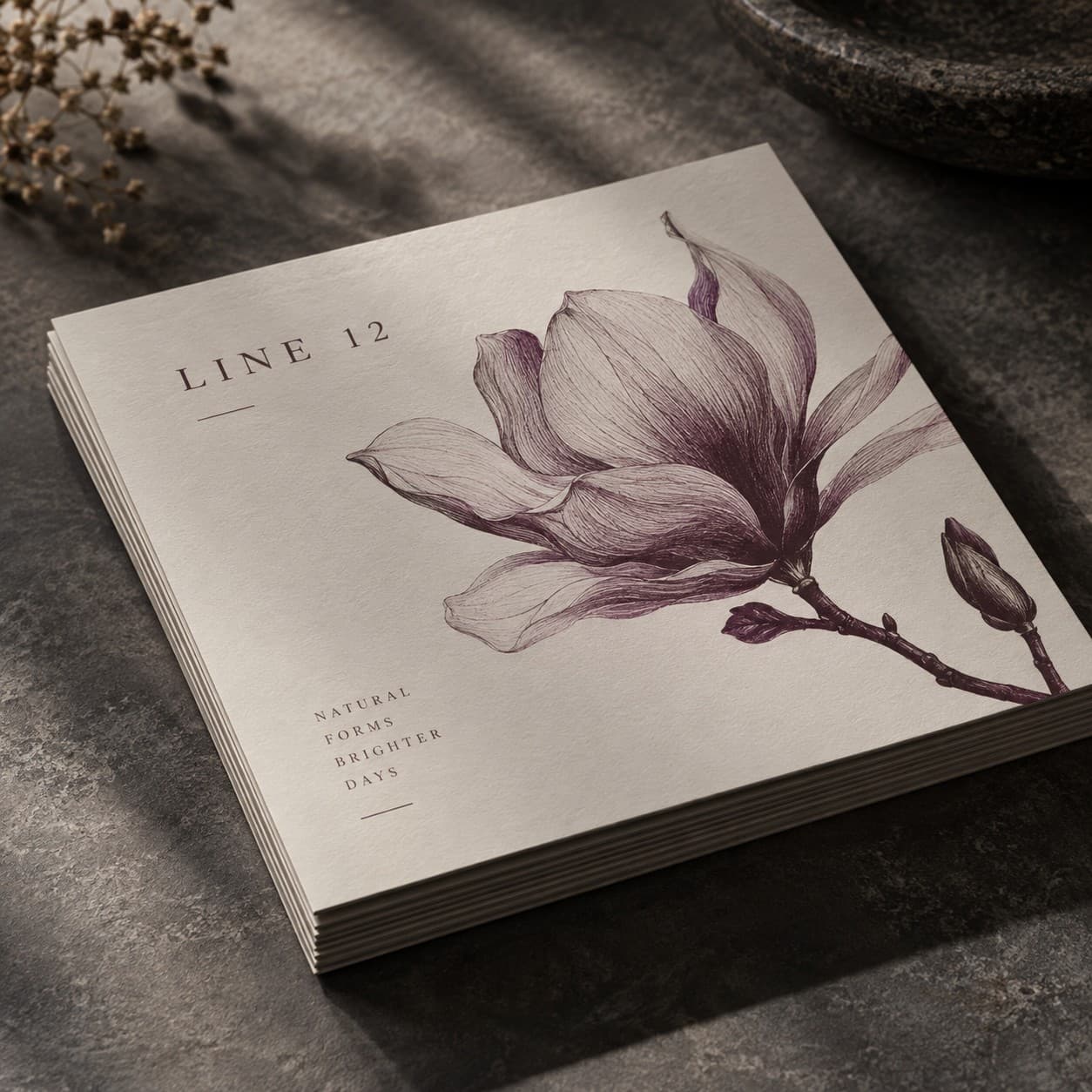 Luxury Flyers — deep plum magnolia line drawing