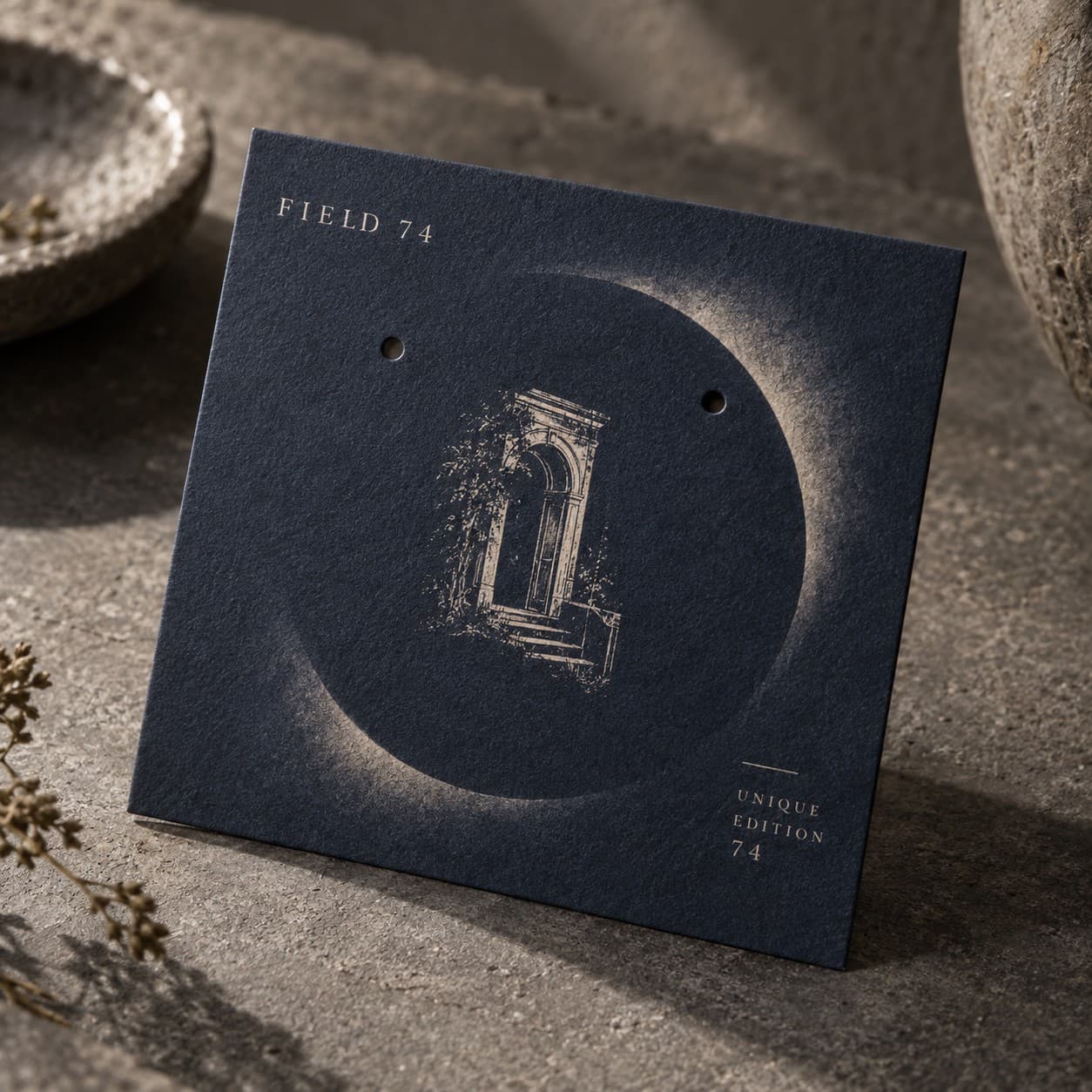 Jewellery Display Cards — midnight blue eclipse composition, with a doorway