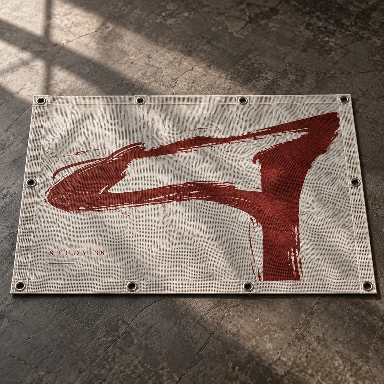 Mesh Banners — deep red expressive calligraphic line