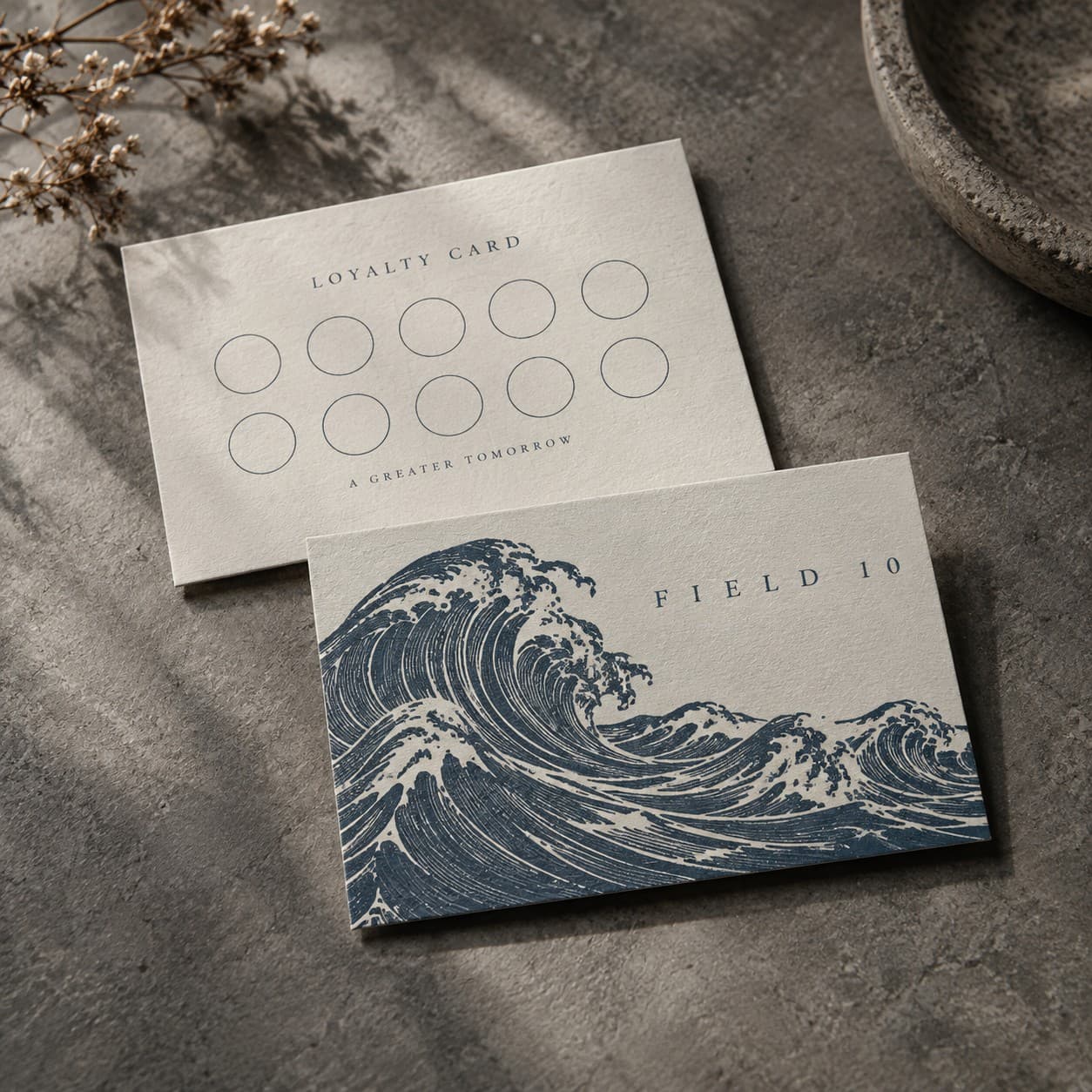 Loyalty Cards — slate blue ocean wave woodcut