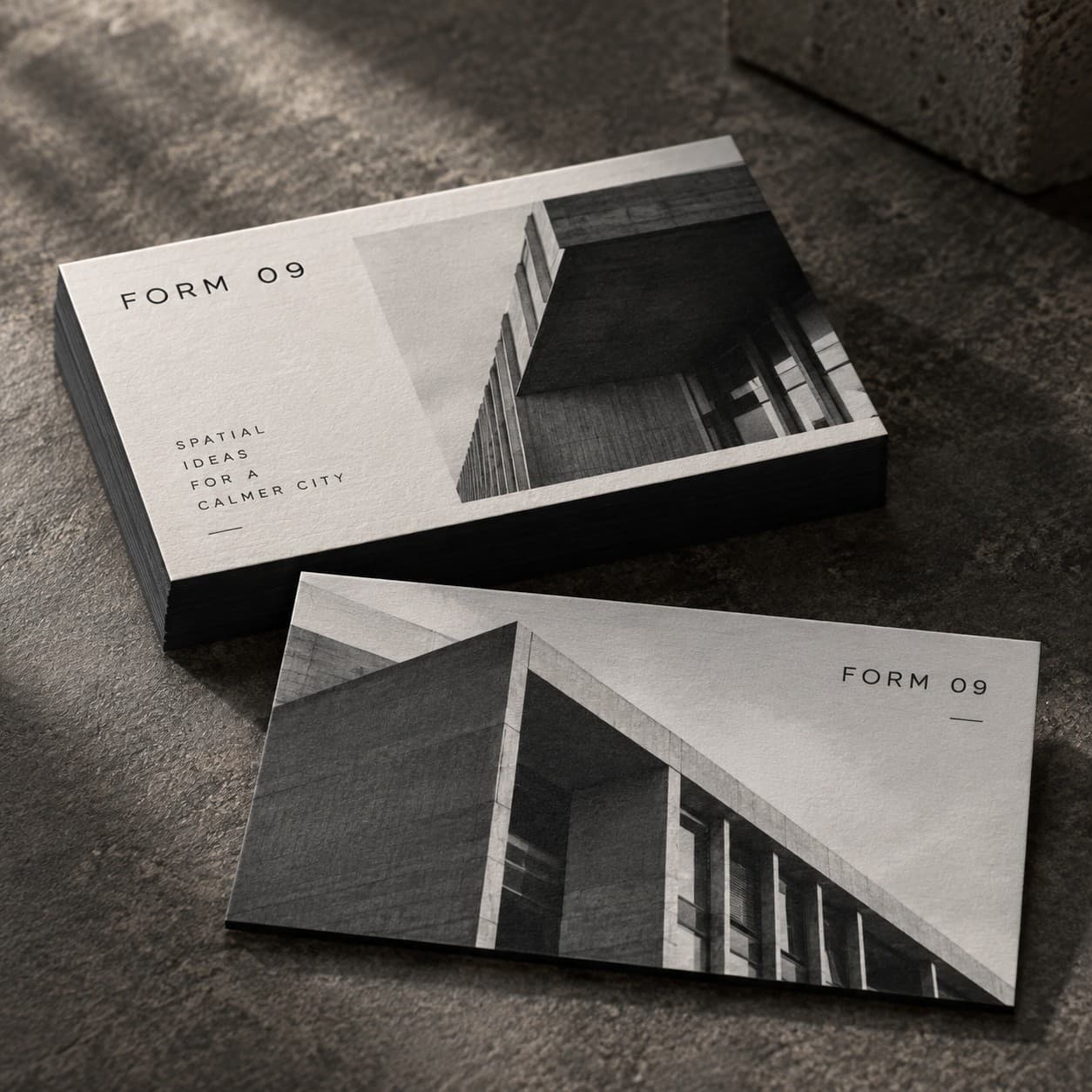 Colour-Core Business Cards — black and white modernist building photograph