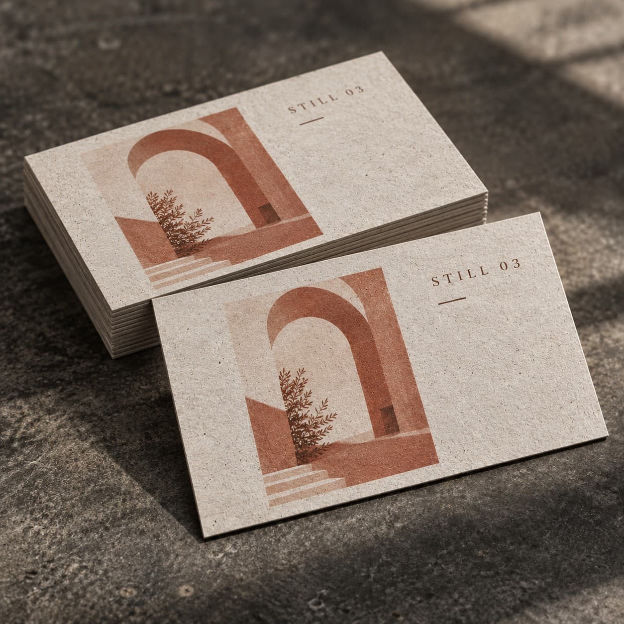 Recycled Business Cards — a terracotta architectural arch drawing