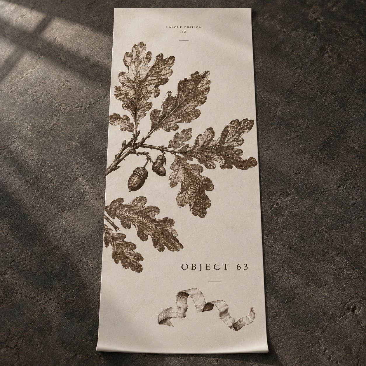 Replacement Graphics — dark brown finely engraved oak branch, with a folded ribbon